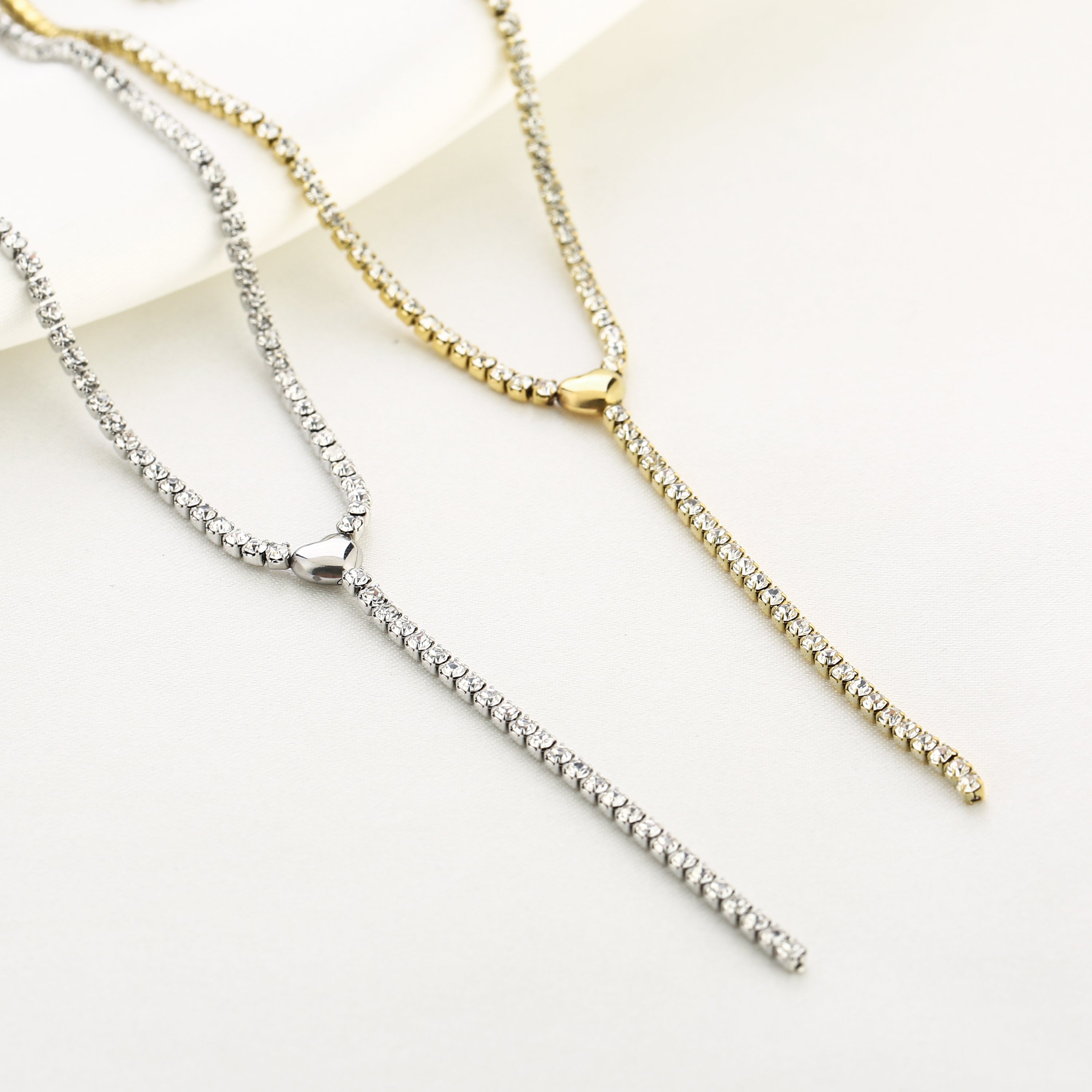 Lovi stainless steel Y-ketting met hartje en zirkonia steentjes