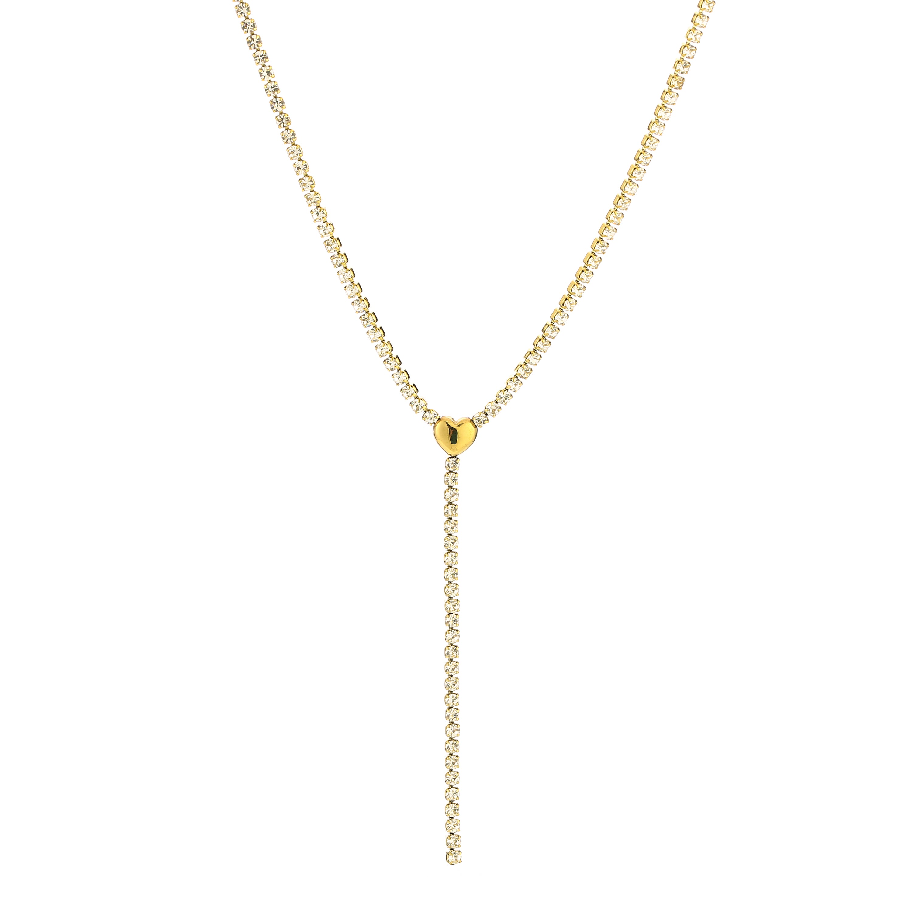 Lovi stainless steel Y-ketting met hartje en zirkonia steentjes
