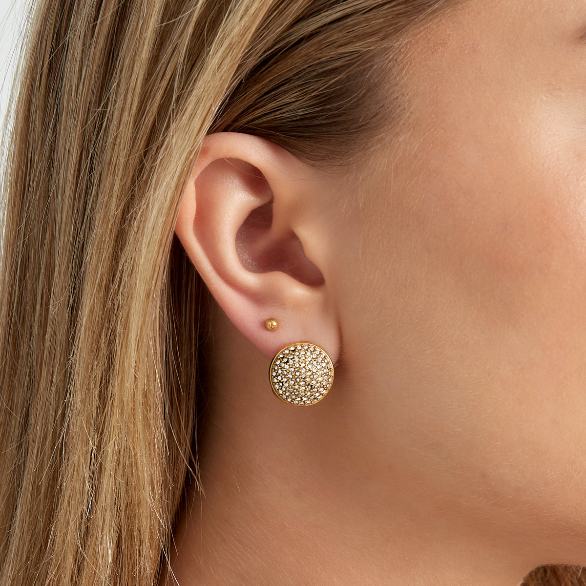 VIVIEN gouden stainless steel oorbellen met pavézetting van zirkonia steentjes